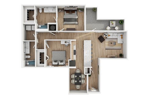 Floor plan for 2 beds, 2 baths, 1220 sqft